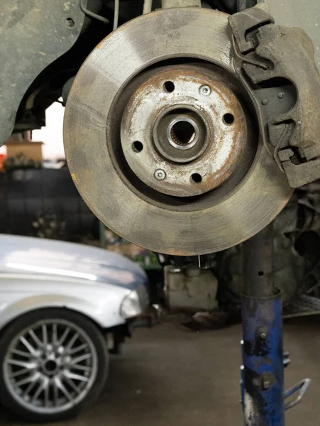 Freno Disco Del Vehículo Para Reparación Reparación Frenos Coche Garaje — Foto de Stock