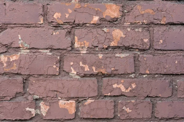 Eski Kirli Kırmızı Tuğla Duvar Arka Planının Yıpranmış Dokusu Bina — Stok fotoğraf
