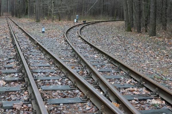 Eisenbahn Bahngleise Kippen Zur Seite — Stockfoto
