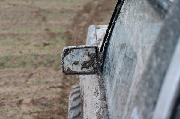 Side Mirror Jeep Mud Road Tour Car — Stock Photo, Image