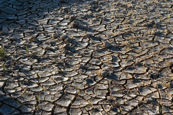 Textur Des Landes Durch Dürre Ausgetrocknet Der Boden Risse Hintergrund — Stockfoto