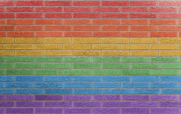 Gay Trots Regenboog Vlag Achtergrond Geschilderd Een Baksteen Muur — Stockfoto