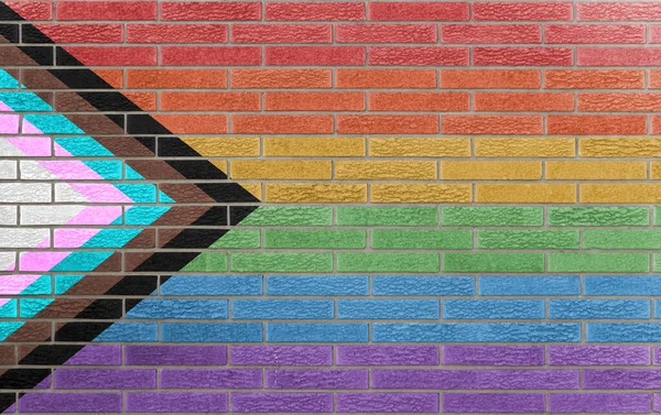 Fond Drapeau Lgbt Progressive Pride Peint Sur Mur Briques — Photo