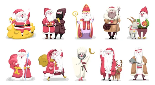 Weihnachtsklauseln Aus Verschiedenen Ländern Illustrationen Für Weihnachten Und Neujahr — Stockvektor