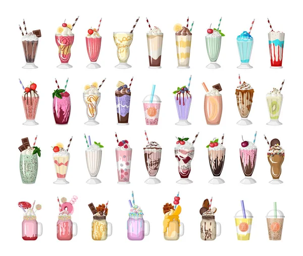 Collection Milkshakes Cocktails Fruits Berries — Stock Vector