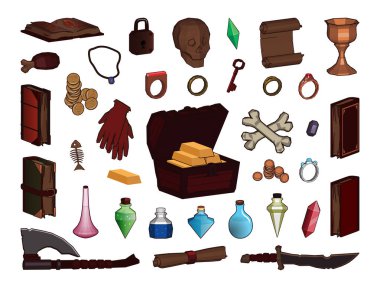 Fantezi temalı oyun nitelikleri ve kaynakları koleksiyonu. Ayrıntılı biçim.