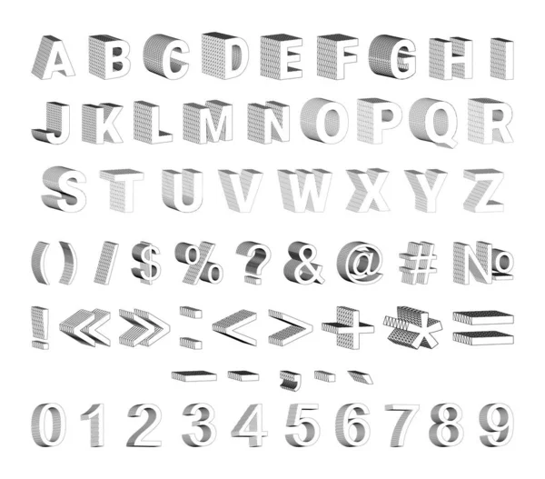 Set Aus Buchstaben Zahlen Und Satzzeichen Konstruiertes Alphabet — Stockvektor