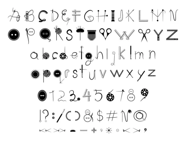 Sammlung Kreativer Buchstaben Und Zahlen Form Von Näh Und Handarbeiten — Stockvektor