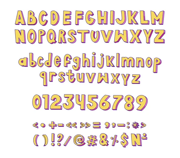 Collection Lettres Latines Chiffres Signes Ponctuation Alphabet Anglais Fonte Colorée — Image vectorielle