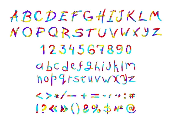 Raccolta Lettere Latine Numeri Segni Punteggiatura Alfabeto Inglese Carattere Colorato — Vettoriale Stock