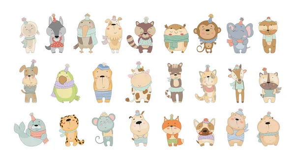Coleção Vetorial Animais Bonitos Ilustrações Infantis Coloridas Personagens Para Ilustrar — Vetor de Stock