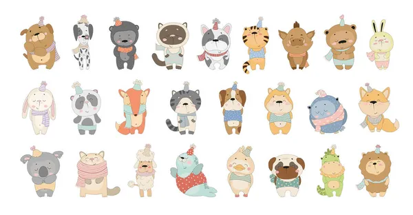 Colección Vectorial Animales Dibujos Animados Lindos Personajes Para Libros Infantiles — Vector de stock