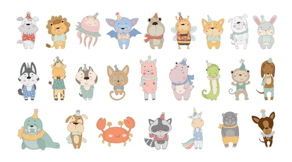 Vector Συλλογή Από Χαριτωμένα Ζώα Κινουμένων Σχεδίων Χαρακτήρες Για Παιδικά — Διανυσματικό Αρχείο