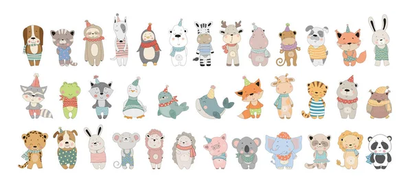 Collection Vectorielle Animaux Dessin Animé Mignons Personnages Pour Livres Pour — Image vectorielle