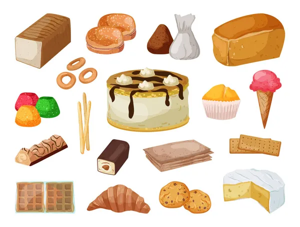 Koleksi Kue Kue Manis Dan Makanan Penutup Dalam Gaya Realistis - Stok Vektor