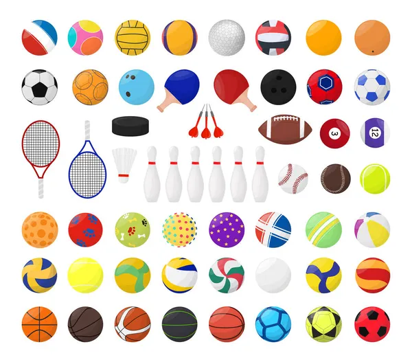 Сборник Спортивных Мячей Другого Оборудования Красочная Иллюстрация Белом Фоне — стоковый вектор