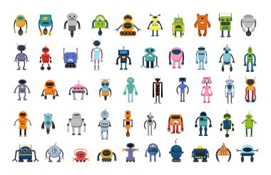 Robotların vektör koleksiyonu. Çocuk çizimleri.