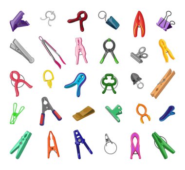 Renkli mandalların, ataçların, ataçların vektör koleksiyonu. Beyaz arkaplanda izole nesneler.