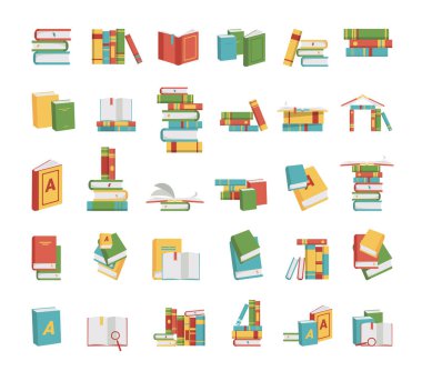 Kitap yığınlarıyla illüstrasyon koleksiyonu.