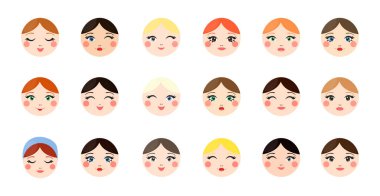 Collection of girls avatars with different emotions. Cute girls characters. clipart