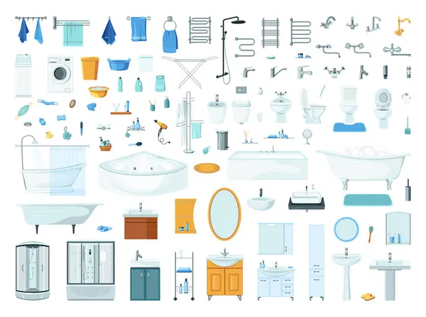 Banyo mobilyaları için vektör nesneleri koleksiyonu. Tesisat, mobilya ve hijyen malzemeleri..