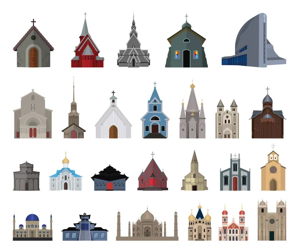 Kirchen Klöster Und Moscheen Vektor Architekturobjekte Verschiedener Länder — Stockvektor