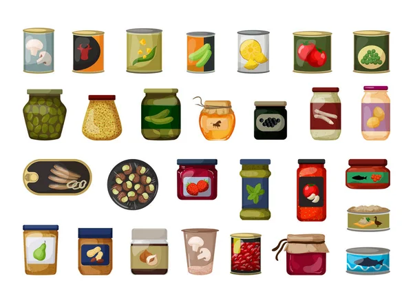 Collection Canned Food Pickles Detailed Style — Stock Vector