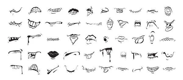 Συλλογή Από Καρτούν Μιμίδιο Στόματα Στυλ Σκίτσο Emoji Για Δημιουργία — Διανυσματικό Αρχείο