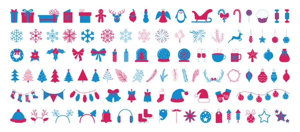 Sammlung Farbiger Symbole Für Weihnachten Und Neujahr Elemente Für Die — Stockvektor