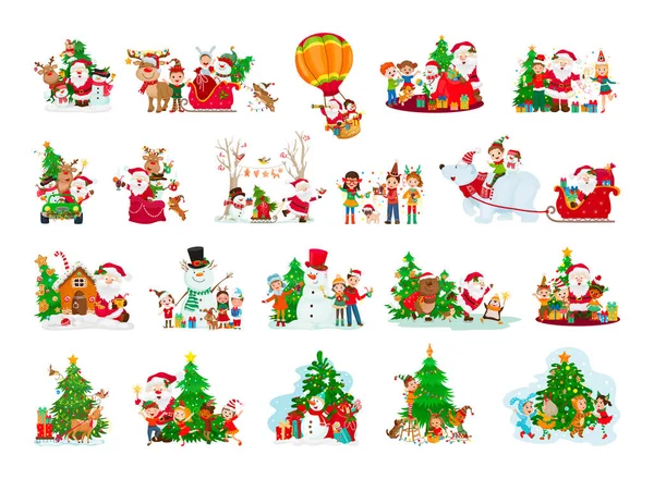 Ilustraciones Navideñas Con Personajes Dibujos Animados Navidad Colección Año Nuevo — Vector de stock