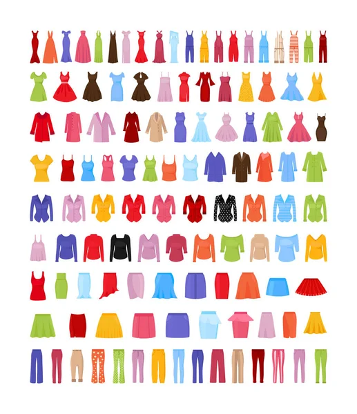 Collection Vêtements Colorés Pour Femmes Style Plat — Image vectorielle