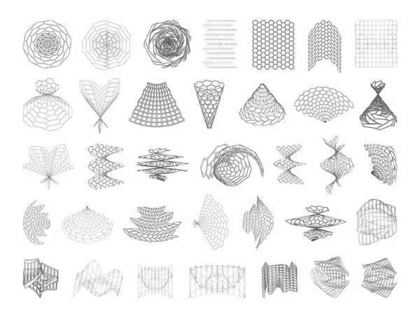 Collection Monochrome Abstract Volumetric Meshes — Stock Vector