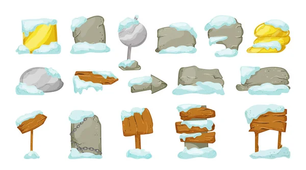 Pedra Coberta Neve Bandeiras Madeira Objetos Para Jogos Apresentações — Vetor de Stock