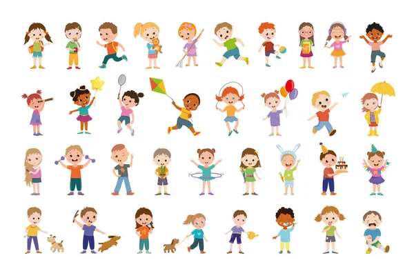 Raccolta Illustrazioni Dei Cartoni Animati Con Bambini Che Eseguono Diverse — Vettoriale Stock