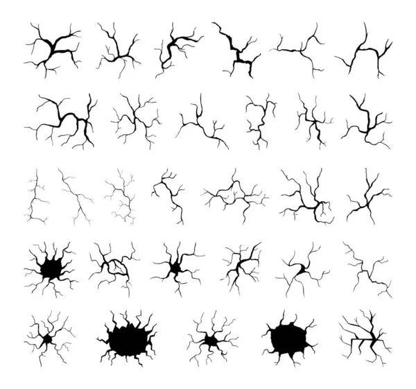 Collection Black Cracks Damage — Stock Vector