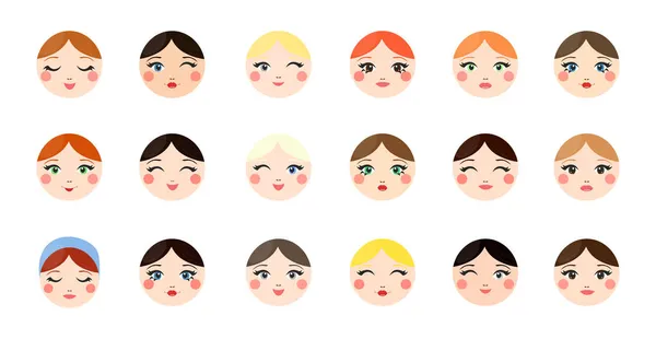 Colección Chicas Avatares Con Diferentes Emociones Lindos Personajes Chicas — Vector de stock