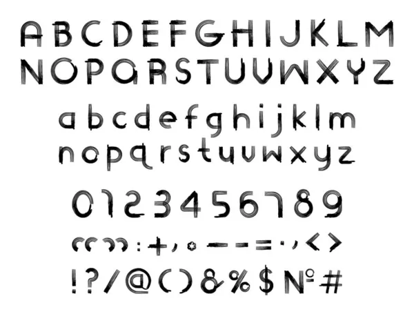 Alfabeto Estilo Geométrico Criado Com Pincel Texturizado Grunge Letras Números —  Vetores de Stock