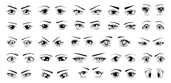 Colección Bocetos Ojos Con Diferentes Emociones Estilo Japonés — Archivo Imágenes Vectoriales