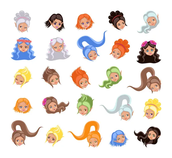 Verzameling Van Fantasie Meisjes Avatars — Stockvector