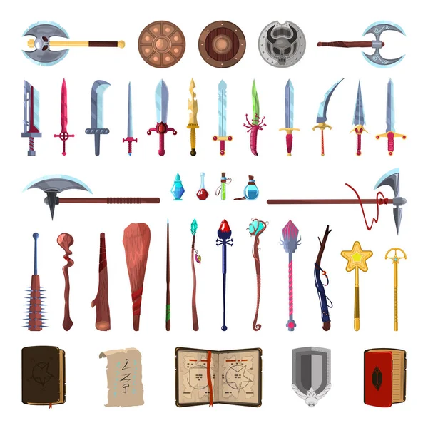 Collection Fantaisie Inventaire Pour Création Jeux Informatiques Objets Détaillés Isolés — Image vectorielle