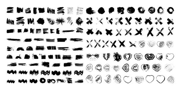 Велика Колекція Текстурних Кадрів Штрихів Векторні Елементи Дизайну Ізольовані Білому — стоковий вектор