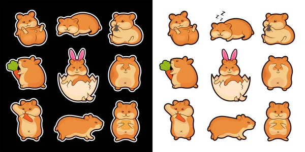 Set Vector Illustrations Golden Hamsters Collection Pets Stickers Prints Cute — Stock Vector