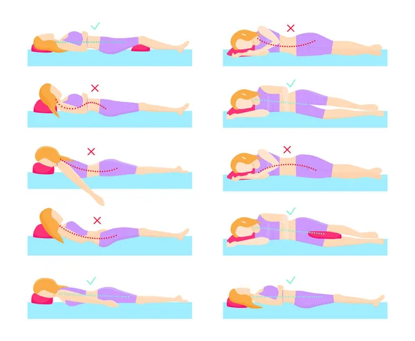 Set Visual Illustrations Correct Sleeping Positions — Stock Vector