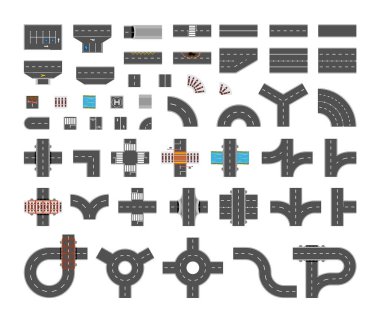 Yol, kavşak ve yol işaretleri koleksiyonu.