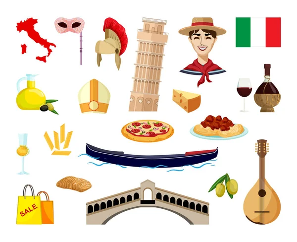 Objets Vectoriels Associés Italia Illustrations Monuments Italiens Dans Style Plat — Image vectorielle