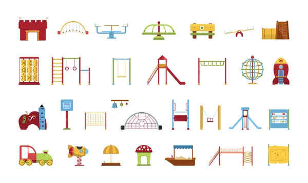 Sammlung Von Geräten Für Den Spielplatz Kinderfahrgeschäfte — Stockvektor