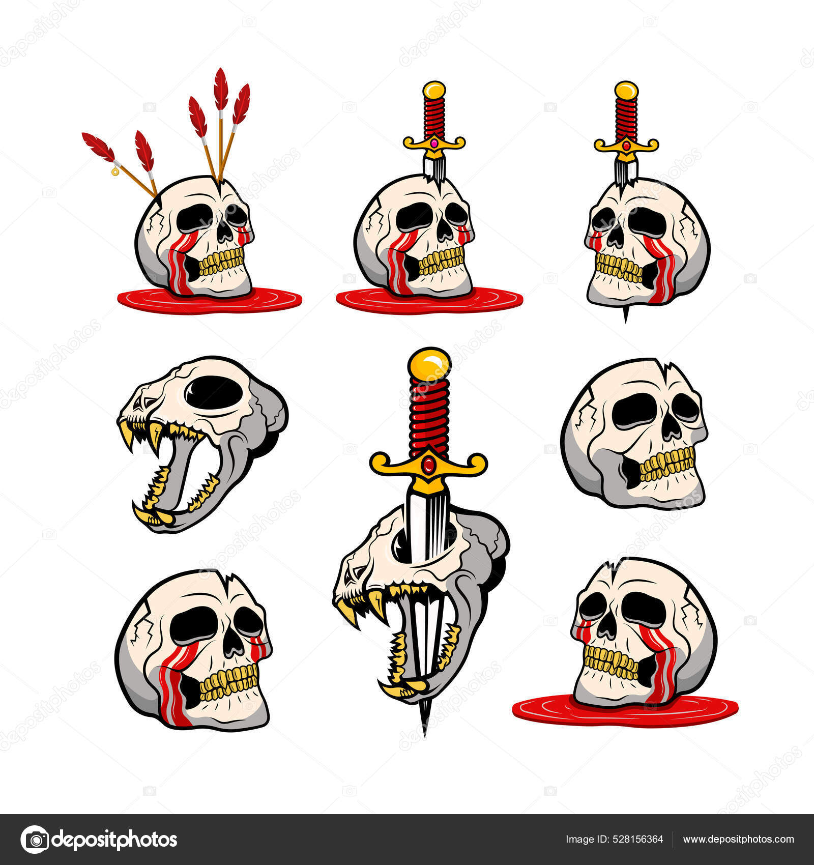 화살이 동물의 두개골 을묘사 배경에 피흘리는 눈물이 흐르는 현대적 티셔츠와 스톡 벡터 - ©n.style 528156364, image size:1600x1700