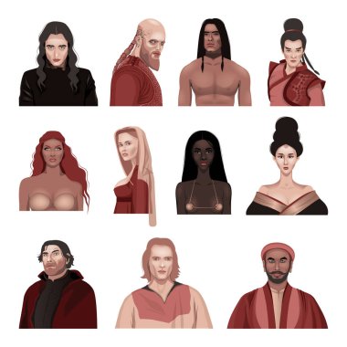 Farklı milletlerin karakterleri. Gerçekçi bir şekilde insan portreleri..