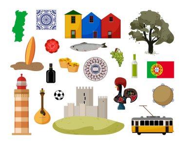 Portekiz ile ilişkili vektör nesneleri. Portekiz 'in modern düz stil simgelerinin resimleri.