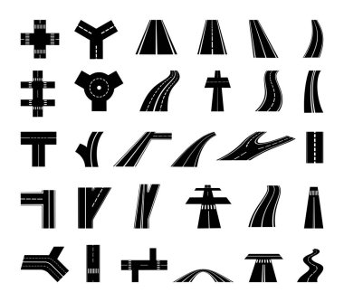Vector set of roads and crossroads. clipart